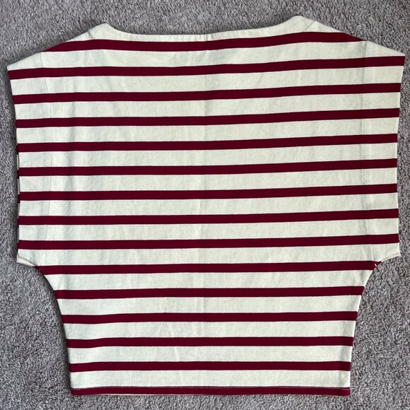 J Crew Shirt Womens XS Red Striped Top Boatneck Mariner Muscle Nautical Coastal - Picture 4 of 4